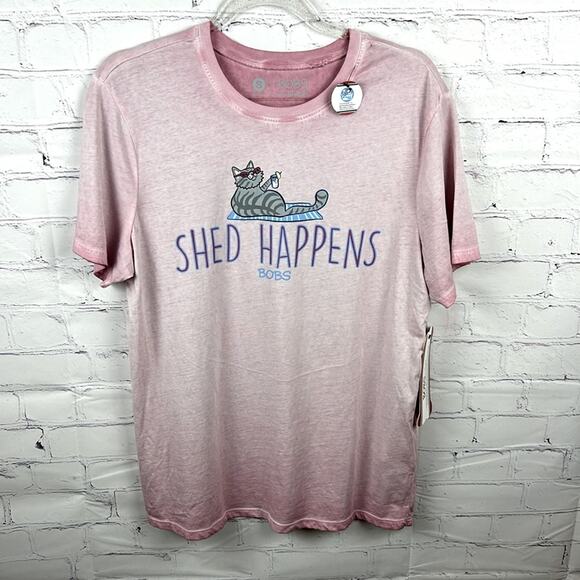 NNWT BOBS APPAREL SHED HAPPENS TEE SHIRT Pink Tie Dye Women’s Small Gray Cat - Picture 1 of 6
